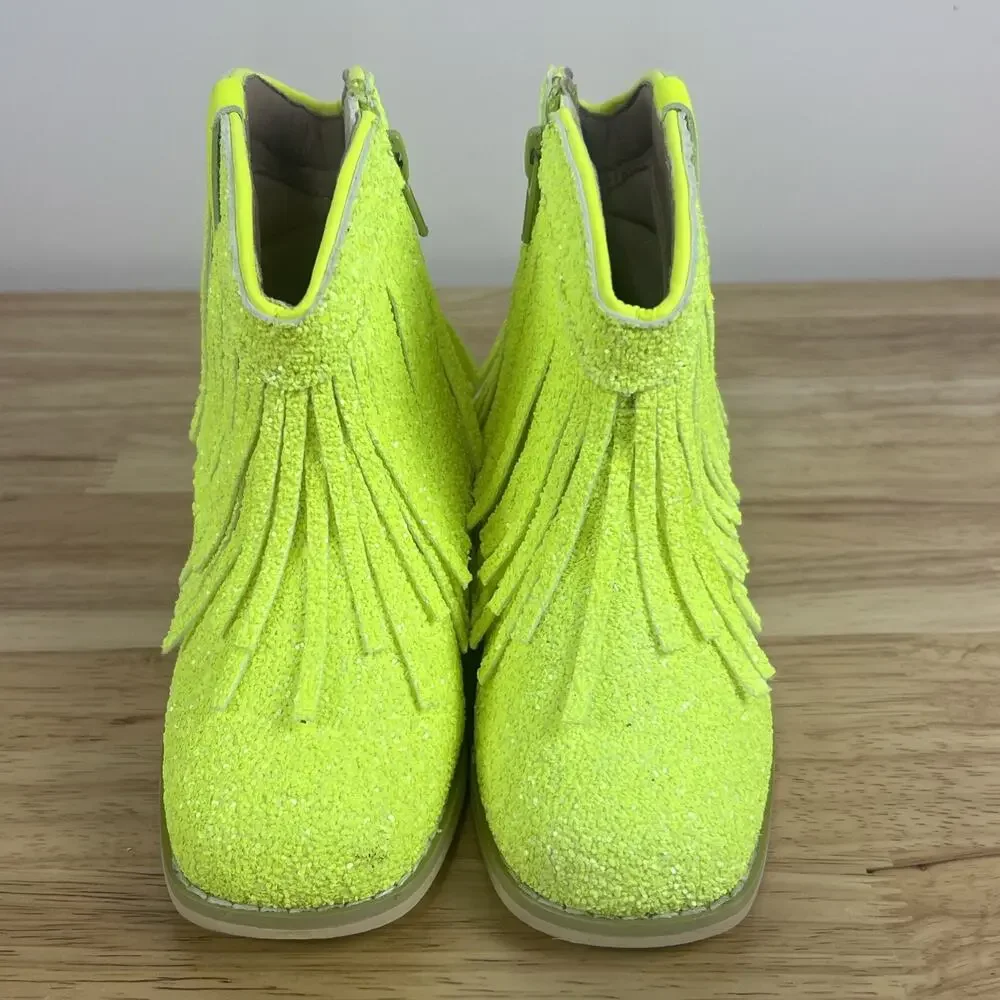 A Bear Co Girls Youth Size 12 Neon Yellow Sparkly Low Cut Cowgirl Boots NEW
